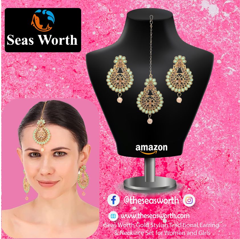 Seas Worth Gold Stylish Traditional Earring & Necklace Set for Women and Girls