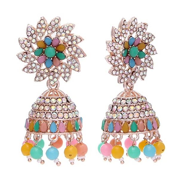 Traditional Gold Plated Jhumkas Pearl Studded Earrings For Women Girls Light Pink