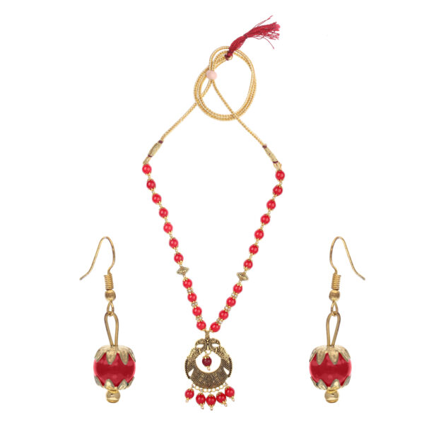 Seas Worth Stylish Red Pearl Traditional Necklace set For Women and Girls